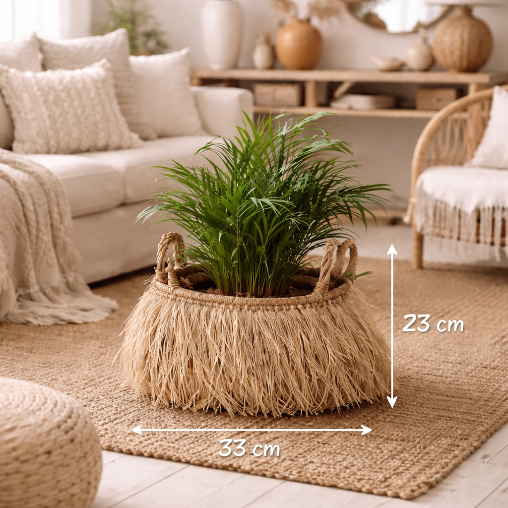 Panier Bohème en Feuilles de Bananier & Raphia – Cache-pot Décoratif