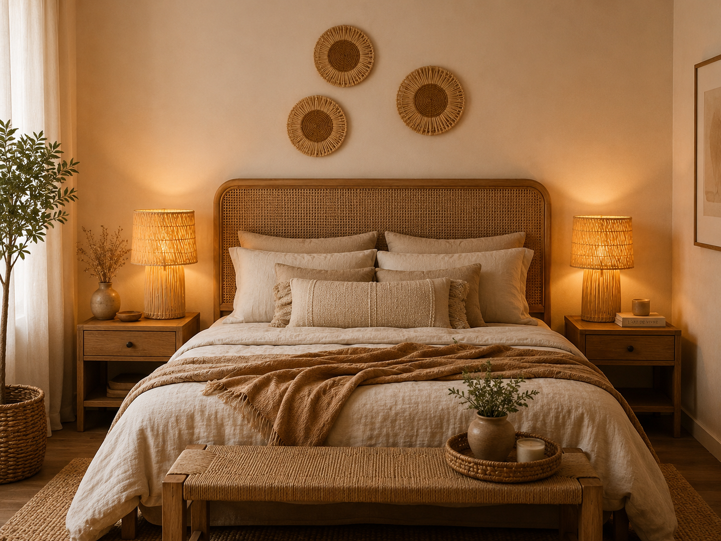 Lampe en fibres naturelles tressées – Style bohème chic
