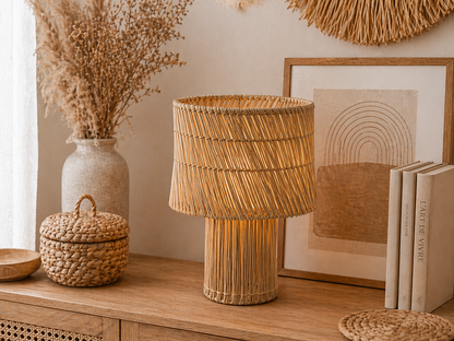 Lampe en fibres naturelles tressées – Style bohème chic