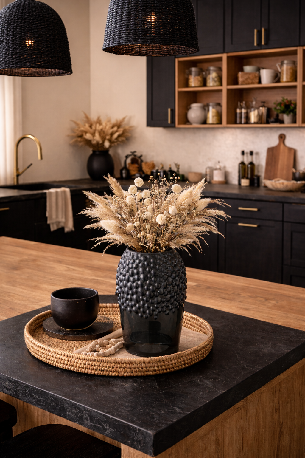 Vase en verre gris foncé texturé – Élégance moderne & bohème