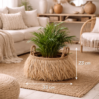 Panier Bohème en Feuilles de Bananier & Raphia – Cache-pot Décoratif