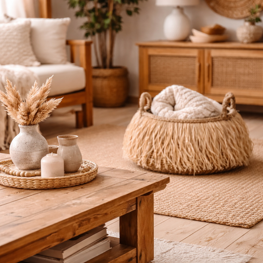 Panier Bohème en Feuilles de Bananier & Raphia – Cache-pot Décoratif