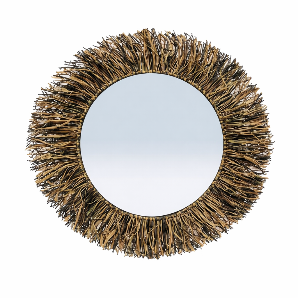 Miroir Soleil en Fibres Naturelles – Décoration Murale Bohème 65 cm