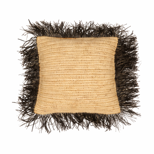 Coussin Bohème en Raphia Tissé Main – Housse Décorative 40x40 cm