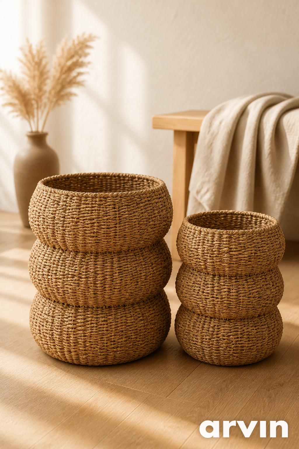 Set de 2 paniers en jonc de mer rond naturel – Esprit bohème