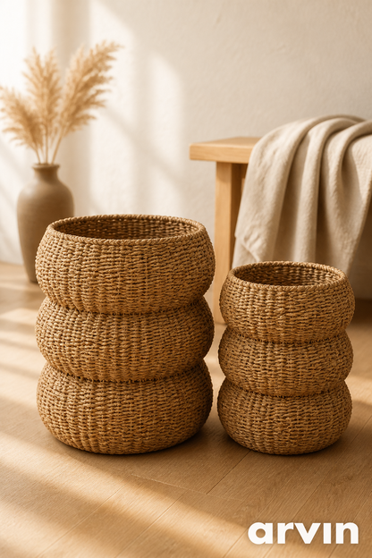 Set de 2 paniers en jonc de mer rond naturel – Esprit bohème