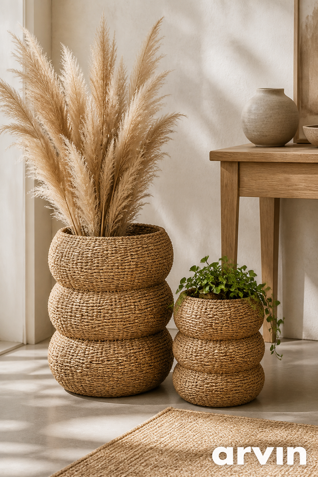 Set de 2 paniers en jonc de mer rond naturel – Esprit bohème