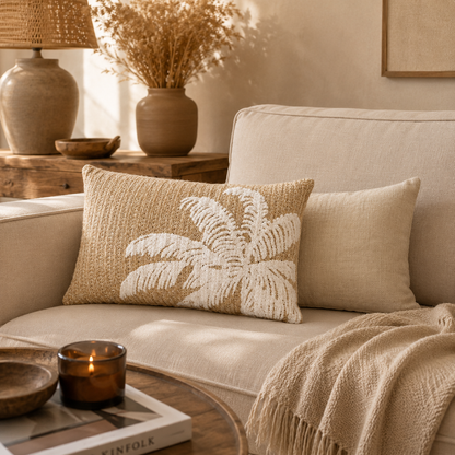 Housse de coussin jacinthe d’eau tissée motif feuille bohème 30x50 cm