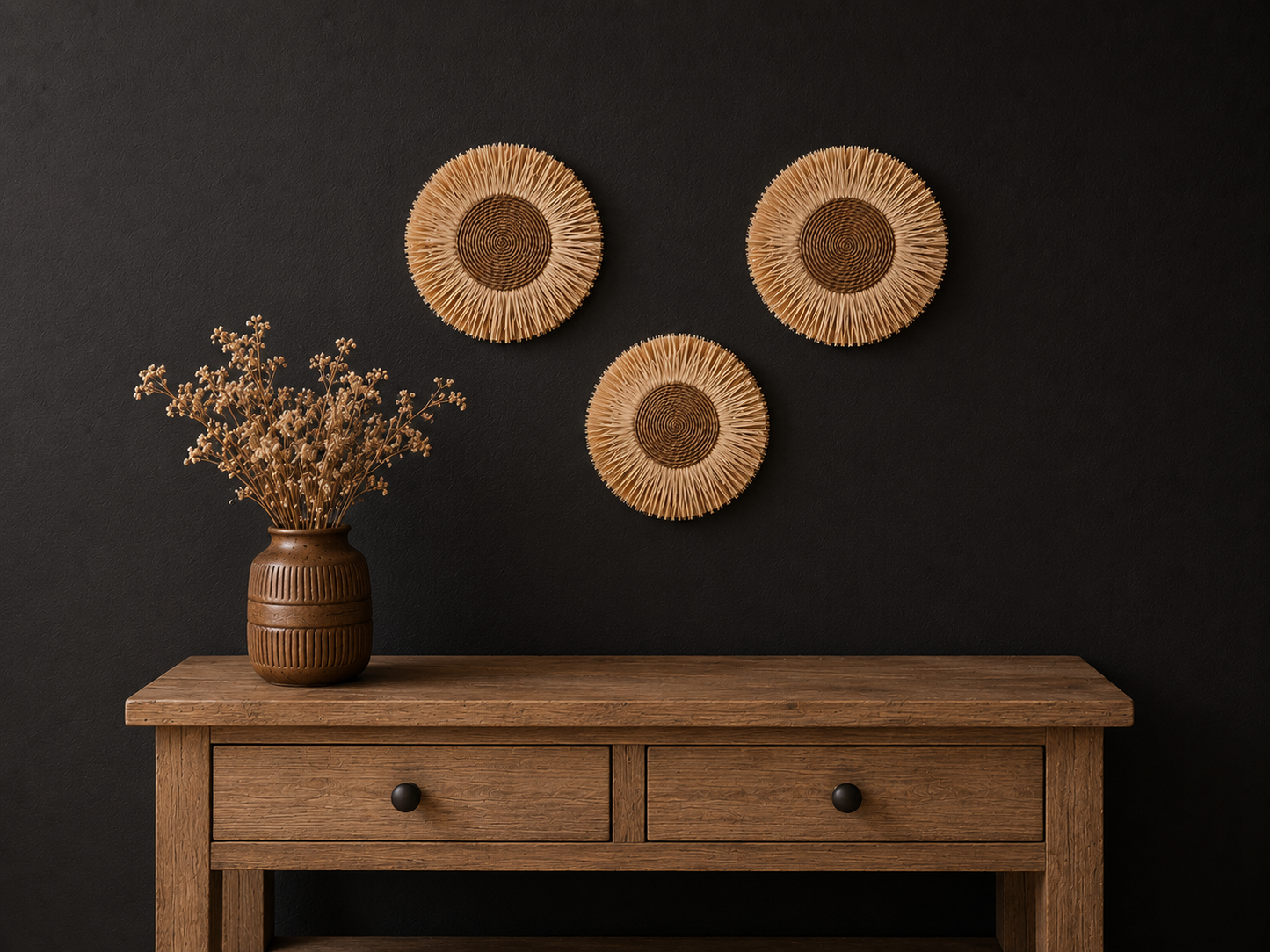 Décoration murale ronde en fibres naturelles Ø37 cm – Style bohème