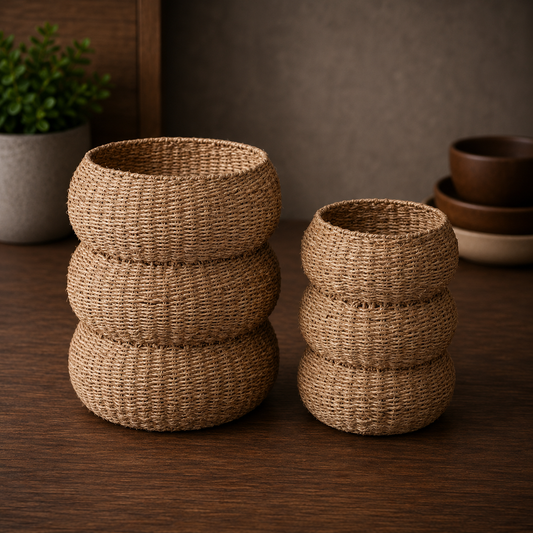 Lot de 2 paniers en jonc de mer – Style bohème naturel