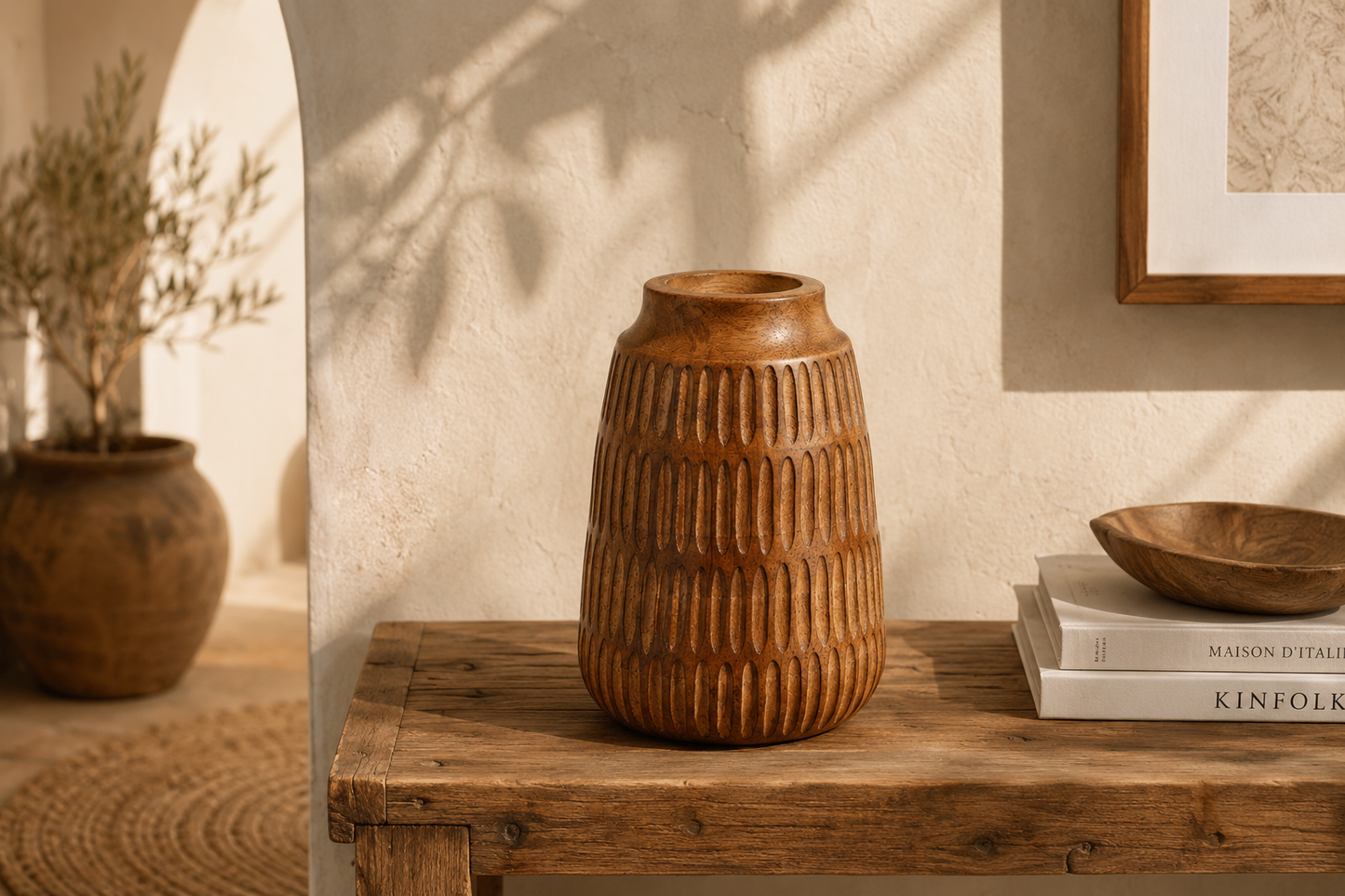 Vase décoratif en bois sculpté – Esprit bohème naturel