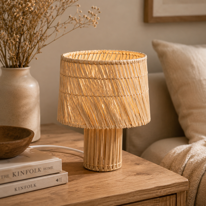 Lampe de table en fibres naturelles tressées – Abat-jour bohème chic Ø25 cm
