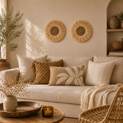 Décoration murale ronde en fibres naturelles tressées – Esprit bohème Ø 37 cm