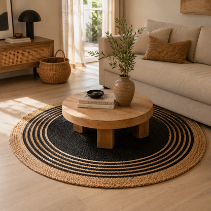 Tapis rond jute coton bohème décoration naturelle – Ø 90 cm