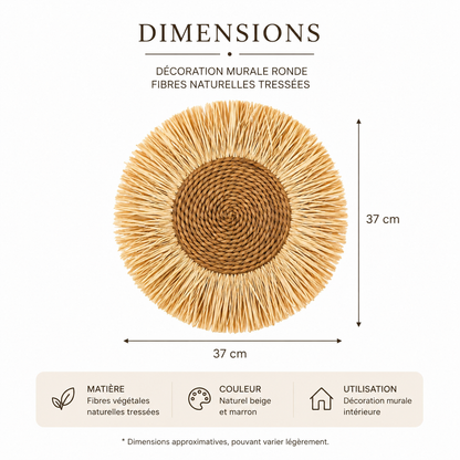 Décoration murale ronde en fibres naturelles tressées – Esprit bohème Ø 37 cm