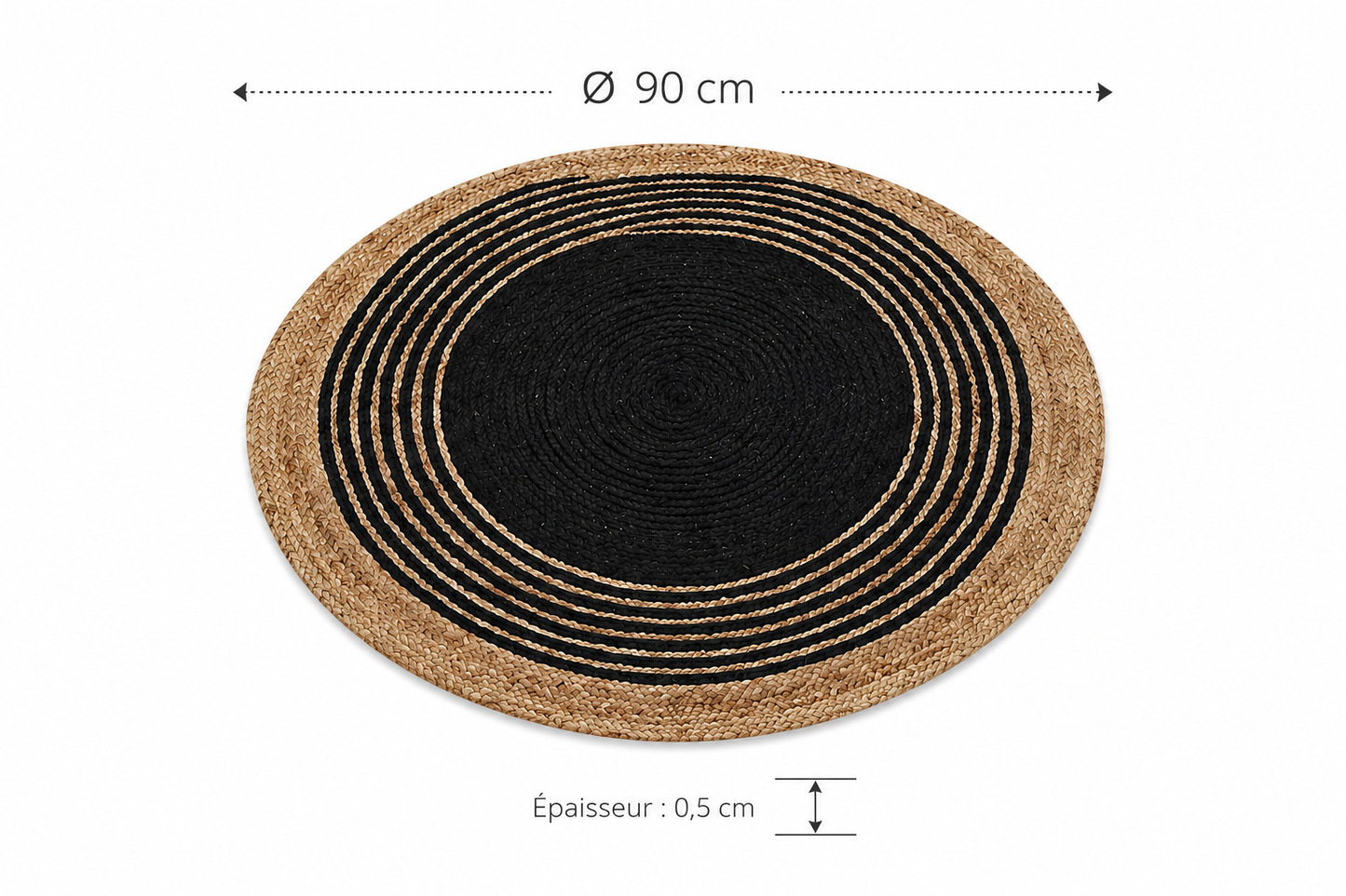 Tapis rond jute coton bohème décoration naturelle – Ø 90 cm