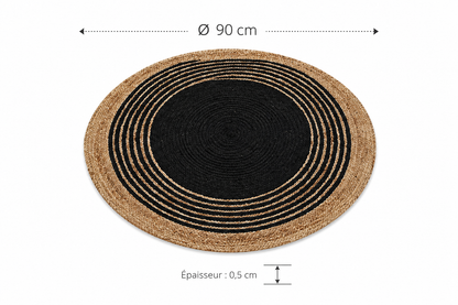 Tapis rond jute coton bohème décoration naturelle – Ø 90 cm