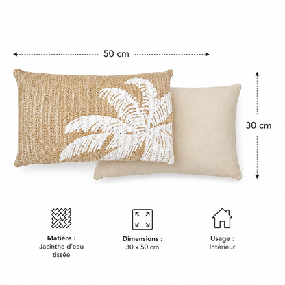 Housse de coussin jacinthe d’eau tissée motif feuille bohème 30x50 cm