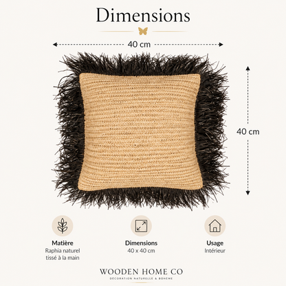 Coussin raphia tissé main housse décorative bohème 40x40