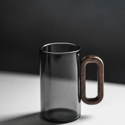 Tasse à café en verre borosilicate avec anse en bois – 360 ml