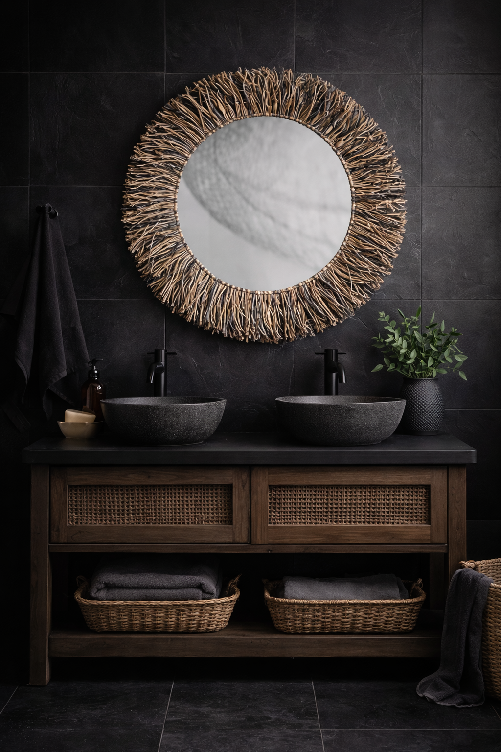 Miroir Soleil en Fibres Naturelles – Décoration Murale Bohème 65 cm
